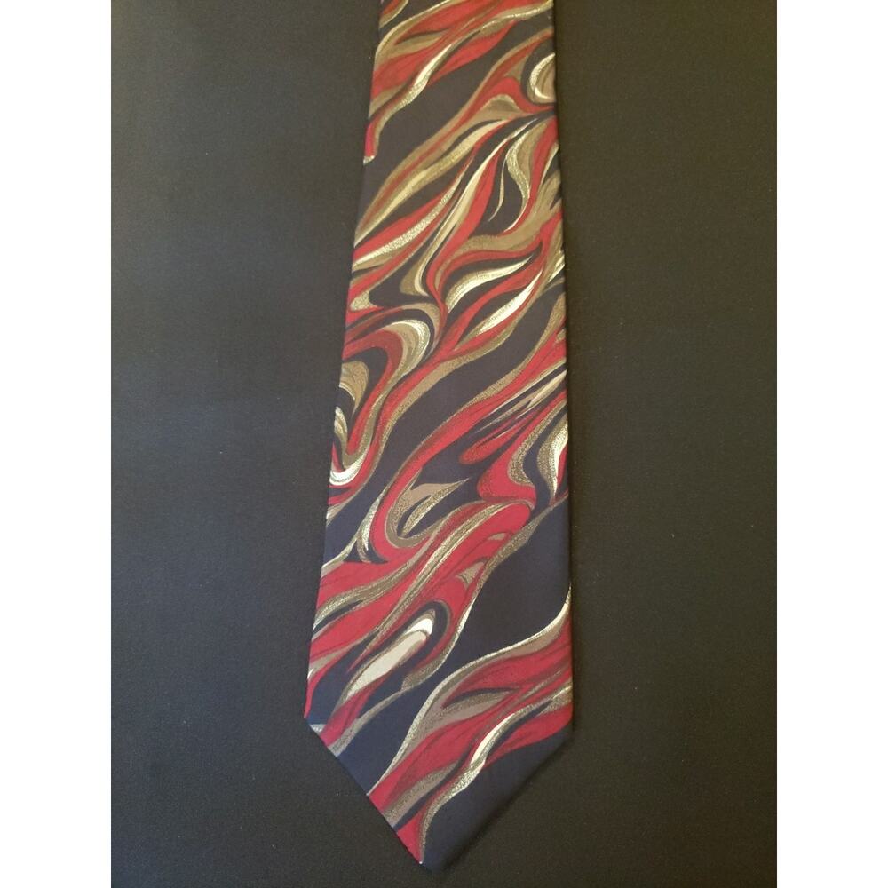 Barrington Men’s Necktie 100% SILK w/ Blue Red Cream & Brown Tie 4” Width‎
